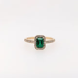 Colombian Emerald Ring w Earth Mined Diamonds in Solid 14K Yellow Gold | Emerald Cut 6x4mm