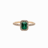 Colombian Emerald Ring w Earth Mined Diamonds in Solid 14K Yellow Gold | Emerald Cut 6x4mm