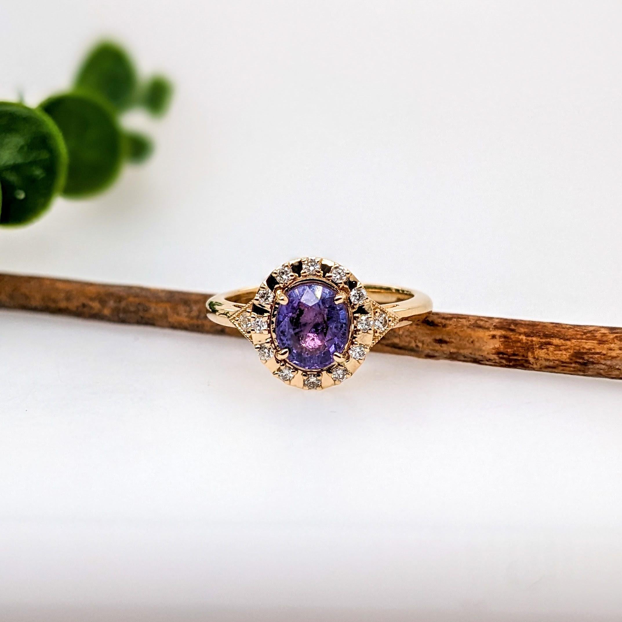 1.5ct Purple Sapphire Ring w Earth Mined Diamonds in Solid 14K Gold | Oval 7x6mm