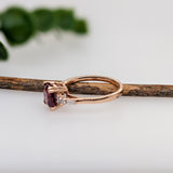 1.8ct Rhodolite Garnet Ring w Earth Mined Diamonds in Solid 14K Rose Gold | Cushion 7x6mm