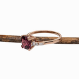 1.8ct Rhodolite Garnet Ring w Earth Mined Diamonds in Solid 14K Rose Gold | Cushion 7x6mm