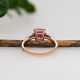 1.8ct Rhodolite Garnet Ring w Earth Mined Diamonds in Solid 14K Rose Gold | Cushion 7x6mm