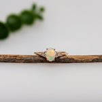 Opal Ring w Earth Mined Diamonds in Solid 14K Rose Gold | Oval 7x5mm