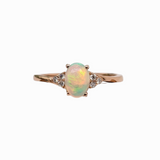 Opal Ring w Earth Mined Diamonds in Solid 14K Rose Gold | Oval 7x5mm