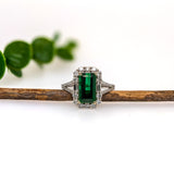 2.7ct Chrome Tourmaline Ring w Earth Mined Diamonds in Solid 14K Gold | Emerald Cut 11x6mm