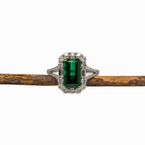 2.7ct Chrome Tourmaline Ring w Earth Mined Diamonds in Solid 14K Gold | Emerald Cut 11x6mm