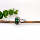 2.7ct Chrome Tourmaline Ring w Earth Mined Diamonds in Solid 14K Gold | Emerald Cut 11x6mm