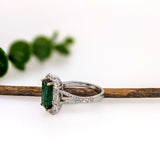 2.7ct Chrome Tourmaline Ring w Earth Mined Diamonds in Solid 14K Gold | Emerald Cut 11x6mm