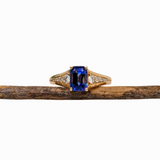 1.1ct Tanzanite Ring w Earth Mined Diamonds in Solid 14K Yellow Gold | Emerald Cut 7x5mm