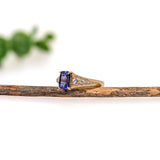 1.1ct Tanzanite Ring w Earth Mined Diamonds in Solid 14K Yellow Gold | Emerald Cut 7x5mm