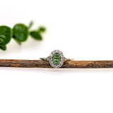 Demantoid Ring w Earth Mined Diamonds in Solid 14K White Gold | Oval 6x4mm