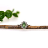 Demantoid Ring w Earth Mined Diamonds in Solid 14K White Gold | Oval 6x4mm