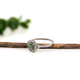 Demantoid Ring w Earth Mined Diamonds in Solid 14K White Gold | Oval 6x4mm