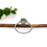 Demantoid Ring w Earth Mined Diamonds in Solid 14K White Gold | Oval 6x4mm