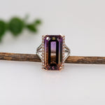 9ct Ametrine Ring w Earth Mined Diamonds in Solid 14K Dual Tone Gold | EM 17x8mm