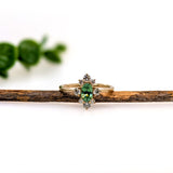 Demantoid Ring w Earth Mined Diamonds in Solid 14K Yellow Gold | Oval 6x4mm