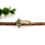 Demantoid Ring w Earth Mined Diamonds in Solid 14K Yellow Gold | Oval 6x4mm