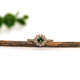 Demantoid Ring w Earth Mined Diamonds in Solid 14K Yellow Gold | Round 5mm