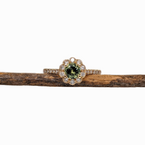 Demantoid Ring w Earth Mined Diamonds in Solid 14K Yellow Gold | Round 5mm