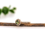 Demantoid Ring w Earth Mined Diamonds in Solid 14K Yellow Gold | Round 5mm