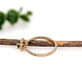 Demantoid Ring w Earth Mined Diamonds in Solid 14K Yellow Gold | Round 5mm