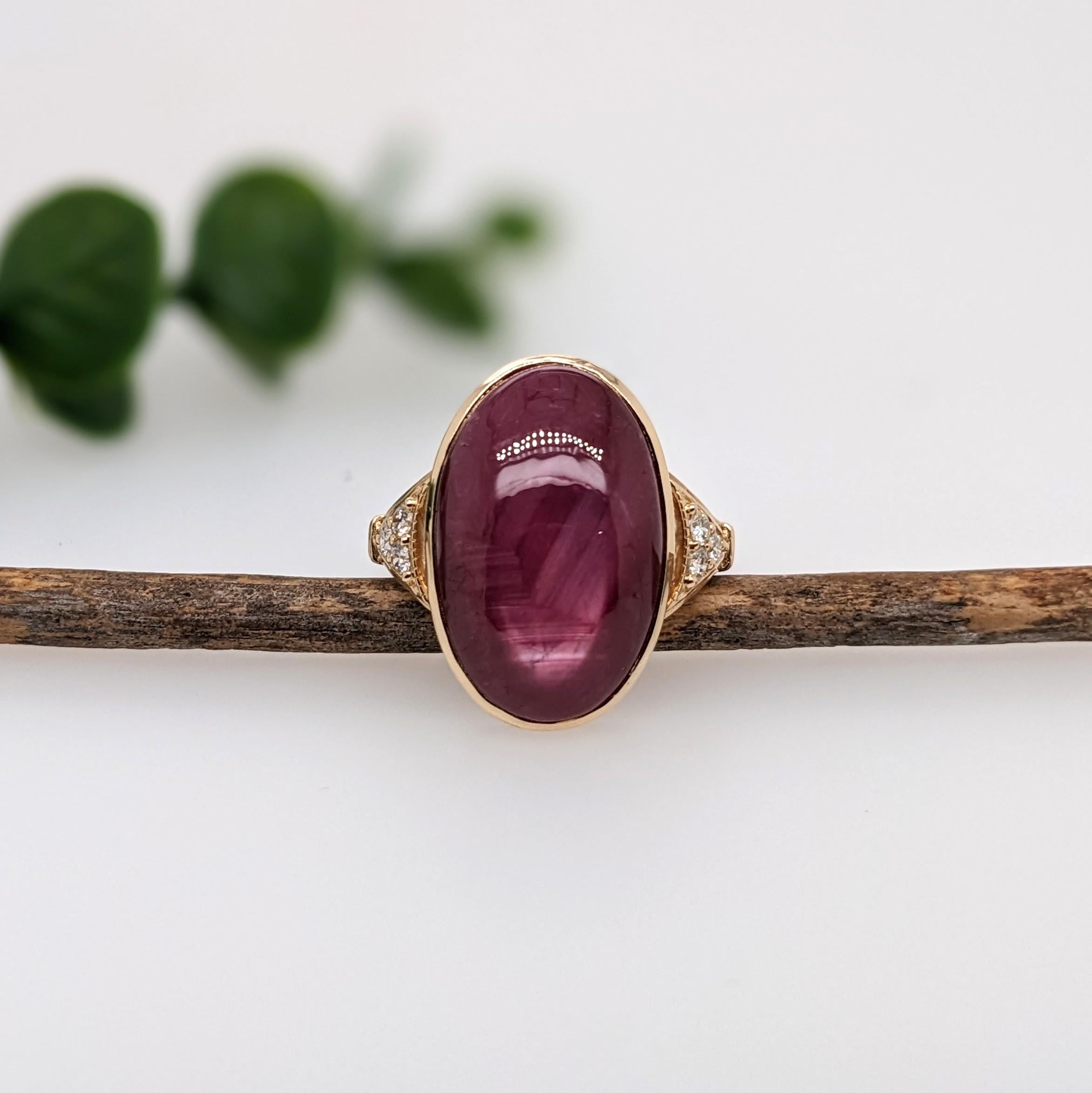 13.6ct Star Ruby Ring w Earth Mined Diamonds in Solid 14K Gold | Oval 19x12mm