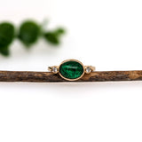 1.7ct East West Emerald Ring w Earth Mined Diamonds in Solid 14K Yellow Gold | Oval 9x7mm