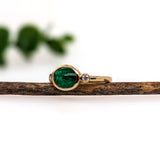 1.7ct East West Emerald Ring w Earth Mined Diamonds in Solid 14K Yellow Gold | Oval 9x7mm