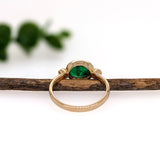 1.7ct East West Emerald Ring w Earth Mined Diamonds in Solid 14K Yellow Gold | Oval 9x7mm