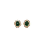 Emerald Stud Earrings w Earth Mined Diamonds in Solid 14K Yellow Gold | Oval 8x6mm