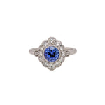 1ct Tanzanite Ring w Earth Mined Diamonds in Solid 14K White Gold | Round 6mm
