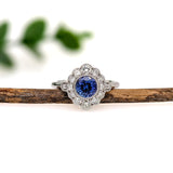 1ct Tanzanite Ring w Earth Mined Diamonds in Solid 14K White Gold | Round 6mm