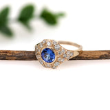 Tanzanite Ring w Earth Mined Diamonds in Solid 14K Yellow Gold | Round 6mm