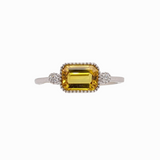 1.2ct East West Yellow Sapphire Ring w Earth Mined Diamonds in Solid 14K Gold | Emerald Cut 7x5mm