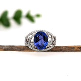 Statement 5.4ct Tanzanite Ring W Earth Mined Diamonds in Solid 14K White Gold