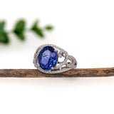 Statement 5.4ct Tanzanite Ring W Earth Mined Diamonds in Solid 14K White Gold