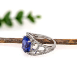 Statement 5.4ct Tanzanite Ring W Earth Mined Diamonds in Solid 14K White Gold