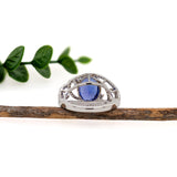 Statement 5.4ct Tanzanite Ring W Earth Mined Diamonds in Solid 14K White Gold
