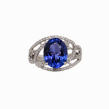 Statement 5.4ct Tanzanite Ring W Earth Mined Diamonds in Solid 14K White Gold