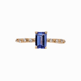 Tanzanite Ring w Earth Mined Diamonds in Solid 14K Yellow Gold | Emerald Cut