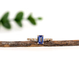 Tanzanite Ring w Earth Mined Diamonds in Solid 14K Yellow Gold | Emerald Cut