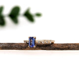 Tanzanite Ring w Earth Mined Diamonds in Solid 14K Yellow Gold | Emerald Cut