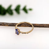 Tanzanite Ring w Earth Mined Diamonds in Solid 14K Yellow Gold | Emerald Cut