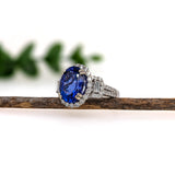 5.7ct Tanzanite Ring w Earth Mined Diamonds in 14K Solid Gold | Oval 13x10mm