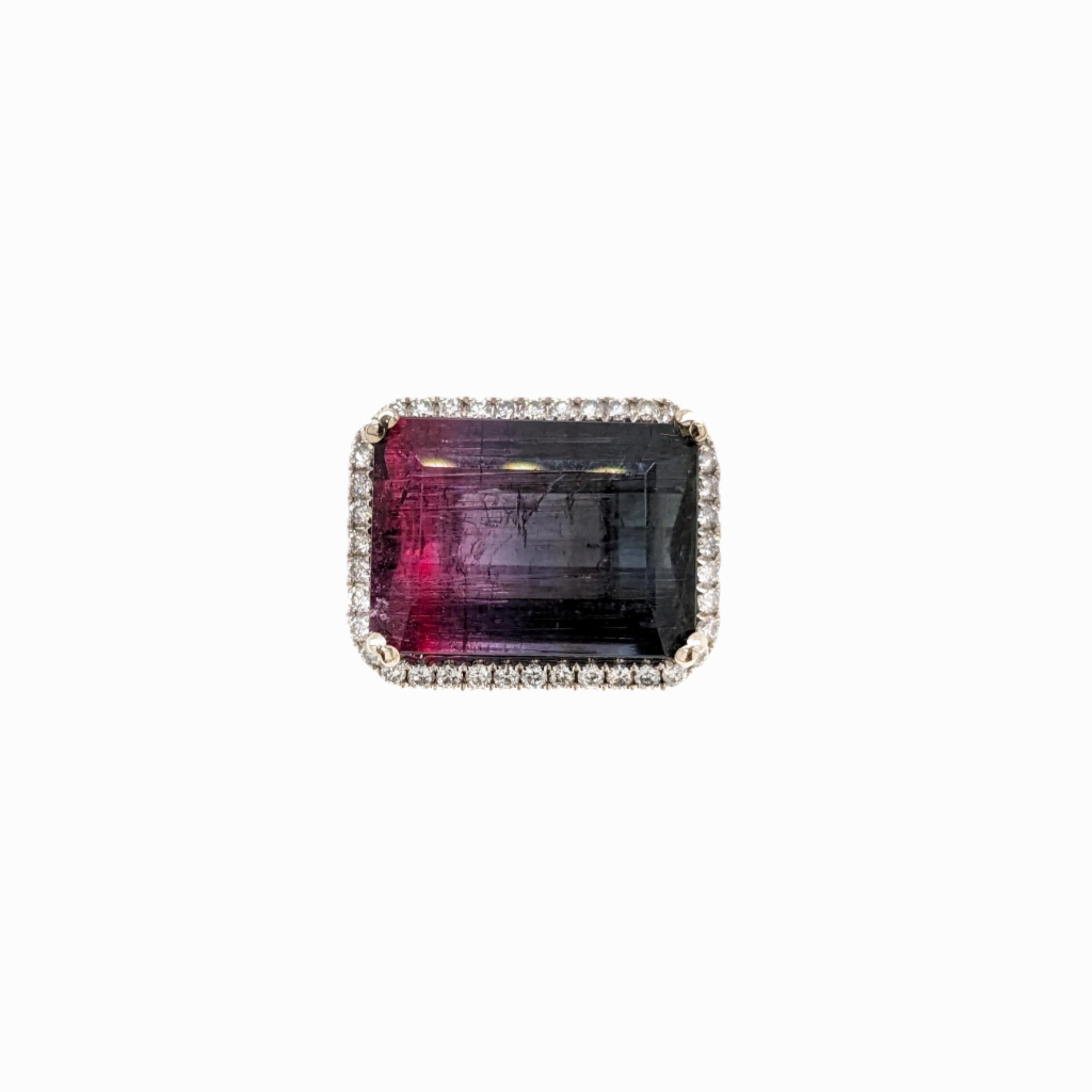 9.19ct Bi-Color Tourmaline Ring w Natural Diamond Halo in Solid 14k White gold
