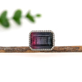 9.19ct Bi-Color Tourmaline Ring w Natural Diamond Halo in Solid 14k White gold