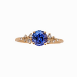 Dainty Tanzanite Ring W Natural Diamond Accents in 14K Solid Gold | Round 5.6mm