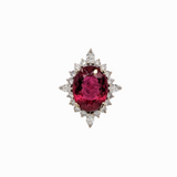 6ct Rubellite Statement Ring with a Natural Diamond Halo in Solid 14K White Gold