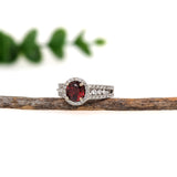 1.4ct Spessartine Garnet Ring w Earth Mined Diamonds in Solid 14K White Gold | Round 6.5mm