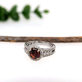 1.4ct Spessartine Garnet Ring w Earth Mined Diamonds in Solid 14K White Gold | Round 6.5mm